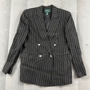 Vintage 90s Ralph Lauren 100% Linen Black & White Striped 2 Piece Suit